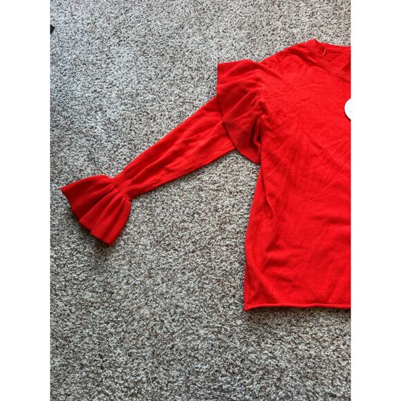 NWT - UMGEE Tangerine Ruffle Sleeve sweater, Red/Orange, festive & fun!! medium - Picture 7 of 11